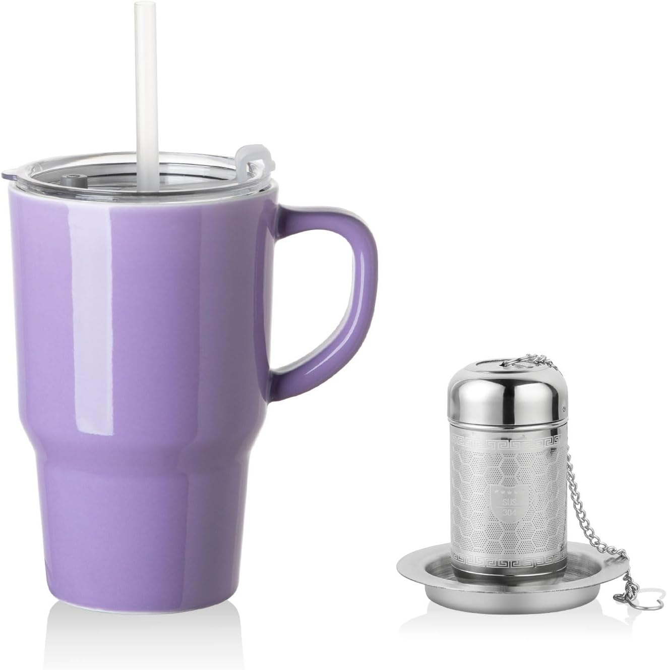 Sweejar Porcelain Tea Infuser Mug with Lid, 16 oz Teacup with Strainers for Loose Leaf Tea, Microwave and Dishwasher Safe Coffee Mug(Purple)