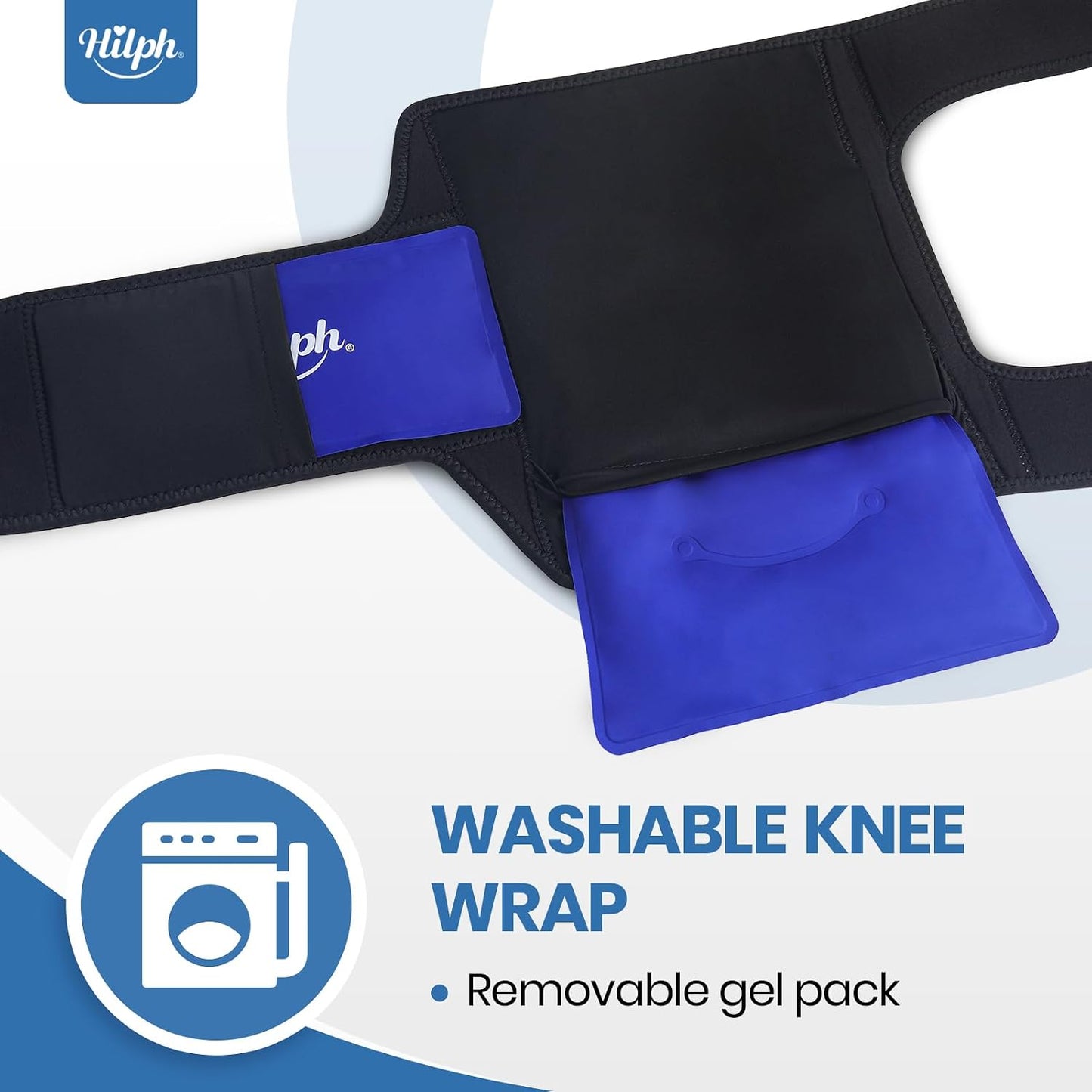 Hilph Large Hot & Cold Therapy Knee Ice Wrap with Dual Gel Packs & Adjustable Brace for Full Knee Coverage, Pain Relief for Replacement Surgery, Arthritis, ACL, Meniscus Tear, Women, Men Black