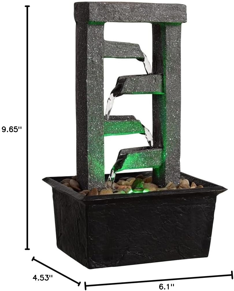 GOSSI Indoor Water Fountain Stump Rain Drop Meditation Desk Fountain Artistic Relaxation Waterfall for Home and Office Decor (22013)