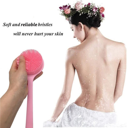 Long Handle Silicone Body Scrubber for Shower, Dual-Sided Back Scrubber Brush with Soft Bristles&Massage Nodes, Exfoliating Bath Brush for Hard to Reach Areas, Easy to Clean & Quick Dry, for Daily Use