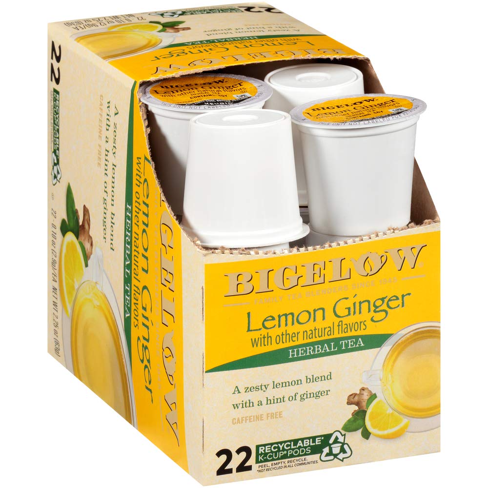 Bigelow Tea Lemon Ginger Herbal Keurig K-Cup Pods, 12 Count Box (Pack Of 6), Caffeine Free Herbal Tea, 72 K-Cup Pods Total