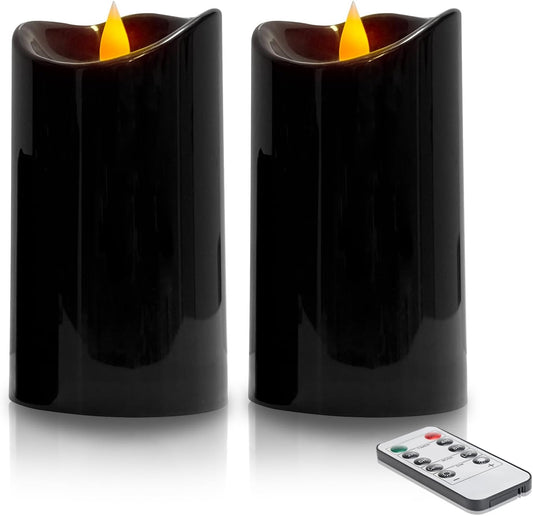 Flameless Candles Set of 6, Realistic Pillars with Cozy Climbing Flame Effect, Plasic Waterproof Outdoor & Indoor Ambiance with 2 Remotes & Timer for Patio Garden Home Decor (Ivory)