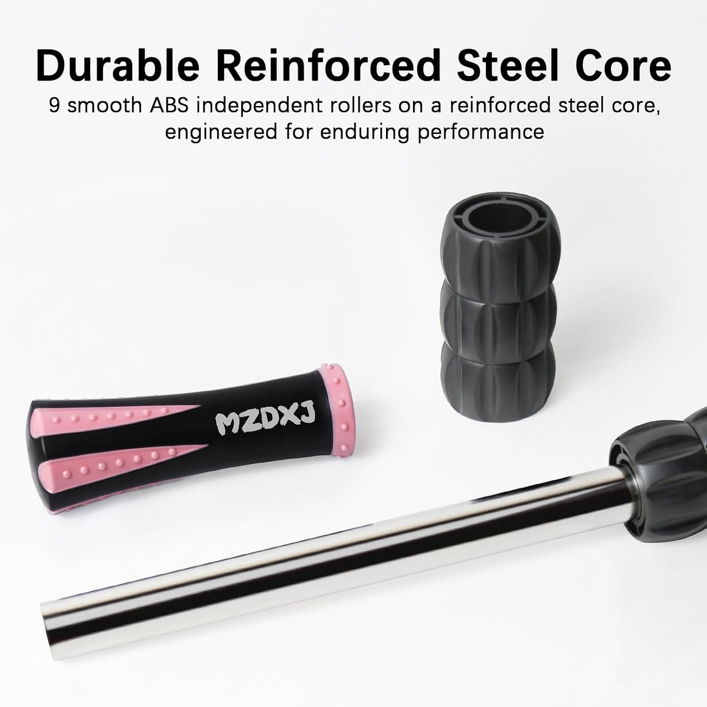 Muscle Roller Massage Roller Stick- Deep Tissue Fascia Blaster for Myofascial Pain Relief, Lymphatic Drainage & Body Sculpting, Handheld Physical Therapy & Recovery Tool (Pink black-18 inch)