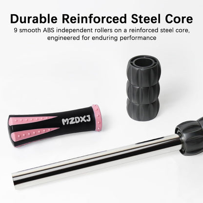 Muscle Roller Massage Roller Stick- Deep Tissue Fascia Blaster for Myofascial Pain Relief, Lymphatic Drainage & Body Sculpting, Handheld Physical Therapy & Recovery Tool (Pink black-18 inch)