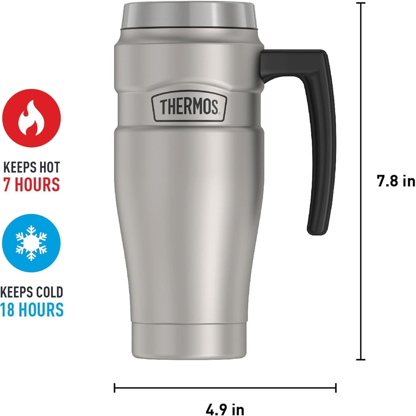 THERMOS Stainless King Vacuum-Insulated Travel Tumbler, 16 Ounce, Matte Steel