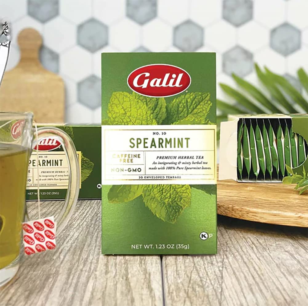 Galil Spearmint Tea – Caffeine-Free Herbal Tea, Certified Kosher Tea – Non-GMO Spearmint Teabags 20 Count, 60 Tea Sachets Total (Pack of 3)