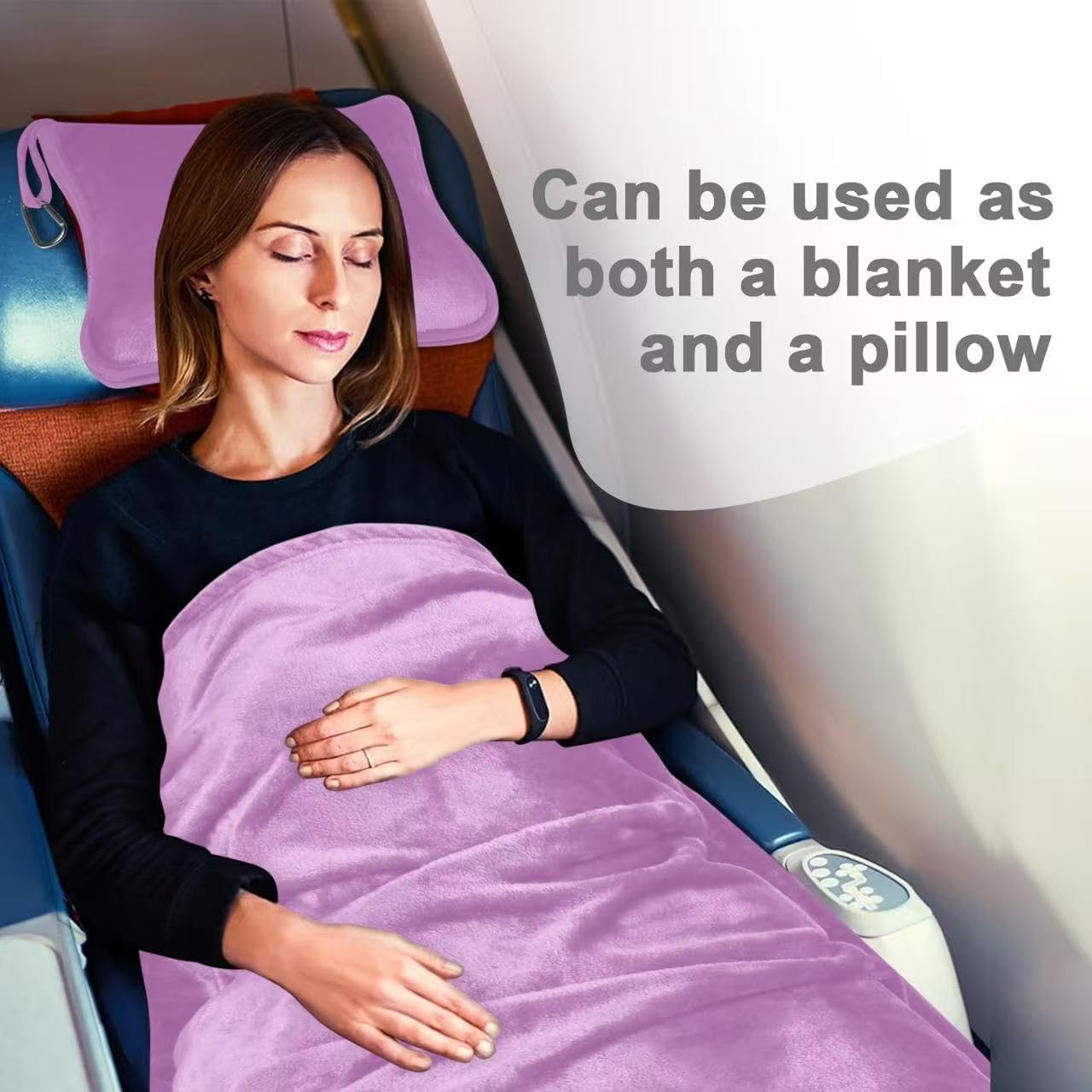 Travel Blanket and Pillow Compact, Premium Soft 2 in 1 Airplane Blanket with Soft Bag Pillowcase，Hand Luggage Sleeve and Backpack Clip (Checkered Black)