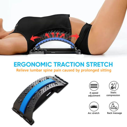 Back Stretcher - 4-Level Adjustable Lumbar Support Board & Back Cracker for Lower Back Pain Relief, Home Office Use (Blue)