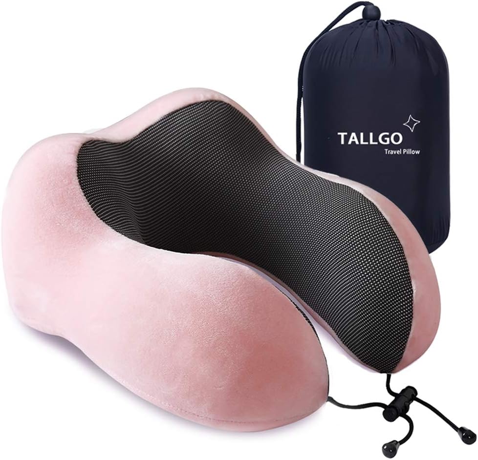 TALLGO Travel Pillow, Best Memory Foam Neck Pillow Head Support Soft Pillow for Sleeping Rest, Airplane Car & Home Use (Black)