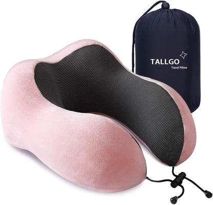 TALLGO Travel Pillow, Best Memory Foam Neck Pillow Head Support Soft Pillow for Sleeping Rest, Airplane Car & Home Use (Black)