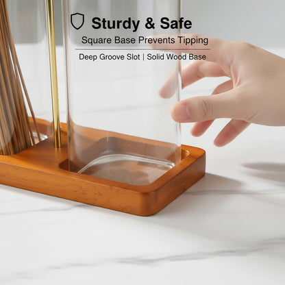 2 in 1 Incense Holder for Sticks, Anti-Ash Flying Incense Burne with Glass Ash Catcher and Incense Sticks Organizer for Meditation Yoga Spa Home Decor (Dark Base)