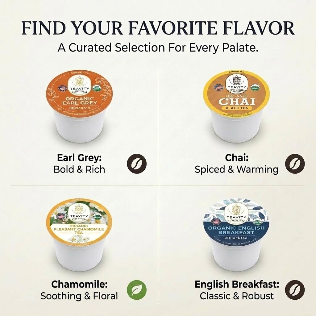 Organic Chamomile and Lavender Tea Pods for Keurig - Decaf Herbal Tea for Keurig K Cups - Honey Chamomile Lavender by Teavity (12 Tea Pods)