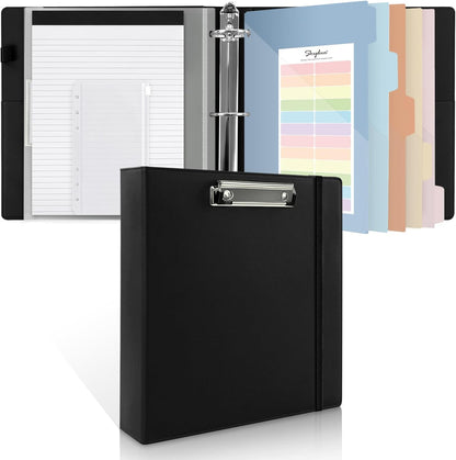 SKYDUE 3 Ring Binder with Clipboard, 13.2" × 10.2" Faux Leather 1 Inch Binder Organizer with 5 Pocket Dividers, Notepad, Labels & 2 Storage Pockets for Teachers, Students, Nurses & Office Work