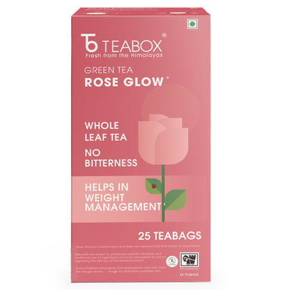 Teabox Premium Darjeeling Green Tea With Natural Rose Petals |100% Whole Leaf & 0% Bitterness | Green Tea From The Himalayas | 25 Tea Bags (Low Caffeine)
