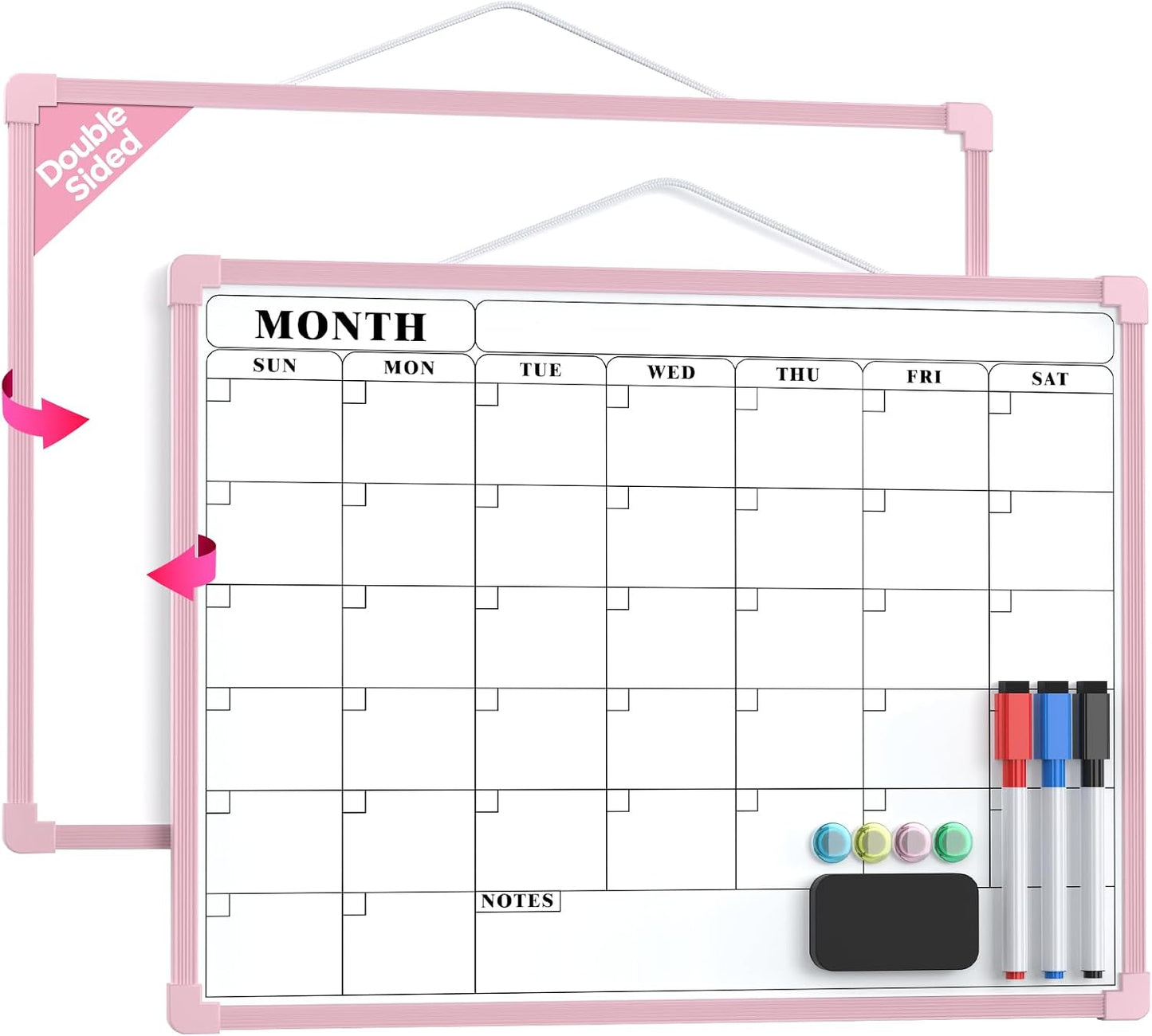 MaxGear Monthly Calendar Dry Erase Board for Wall, 16"x12", White Frame | Double-Sided, Hanging Small White Board, Portable Whiteboard for Planning, Drawing, Memo, to Do List, Home, Kitchen, Office