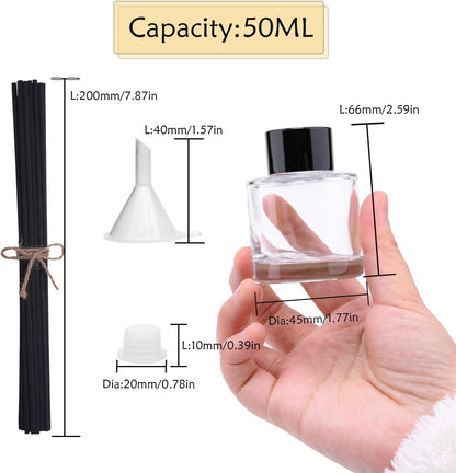 4PCS Fragrance Glass Diffuser Bottles, Refillable Diffuser Bottles with 20pcs Reeds Sticks & Black Caps & Funnel, Diffuser Jars for Home Oil Fragrance Decoration Girl Women Gift (100ML)