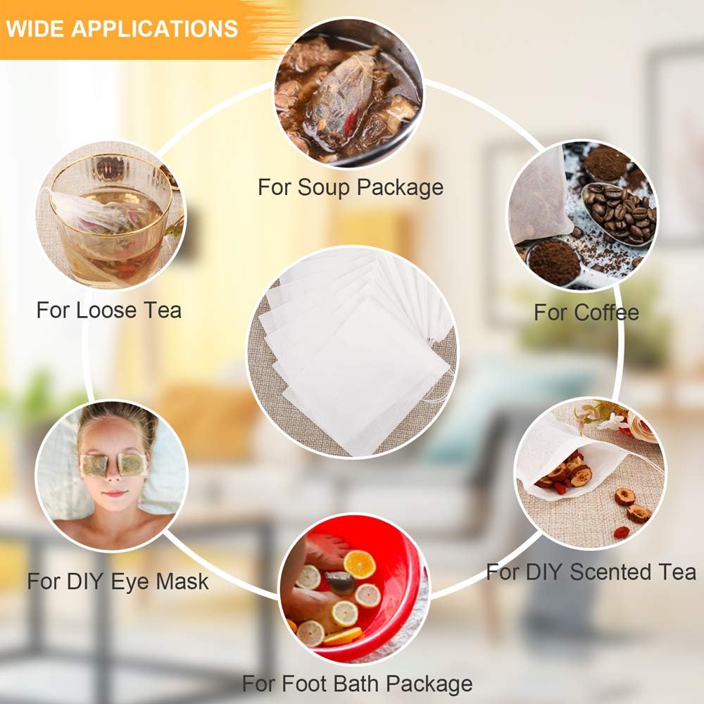 100PCS Tea Filter Bags, Disposable Tea Bags for Loose Leaf Tea, Drawstring Empty Tea Infuser, BetyBedy Tea Steeper, Natural Wood Pulp Paper Material, 1-Cup Capacity（3.15 x 3.94 inch）