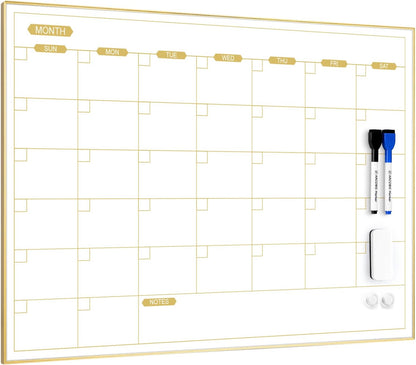 ARCOBIS Monthly Calendar Whiteboard, 24" x 18" Magnetic Dry Erase Calendar with Black Frame, Wall Hanging Planner for Home, Office, School