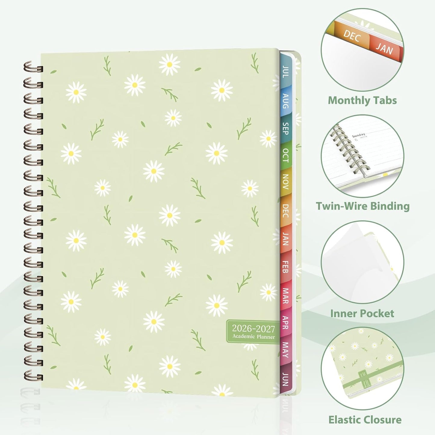 Planner 2026-2027, Weekly and Monthly Calendar Planner, JUL 2026 - JUN 2027 | Academic Year, Daily Agenda Book, A5(6.3'' x 8.5''), Sprial Bound, Inner Pocket, Office School Use