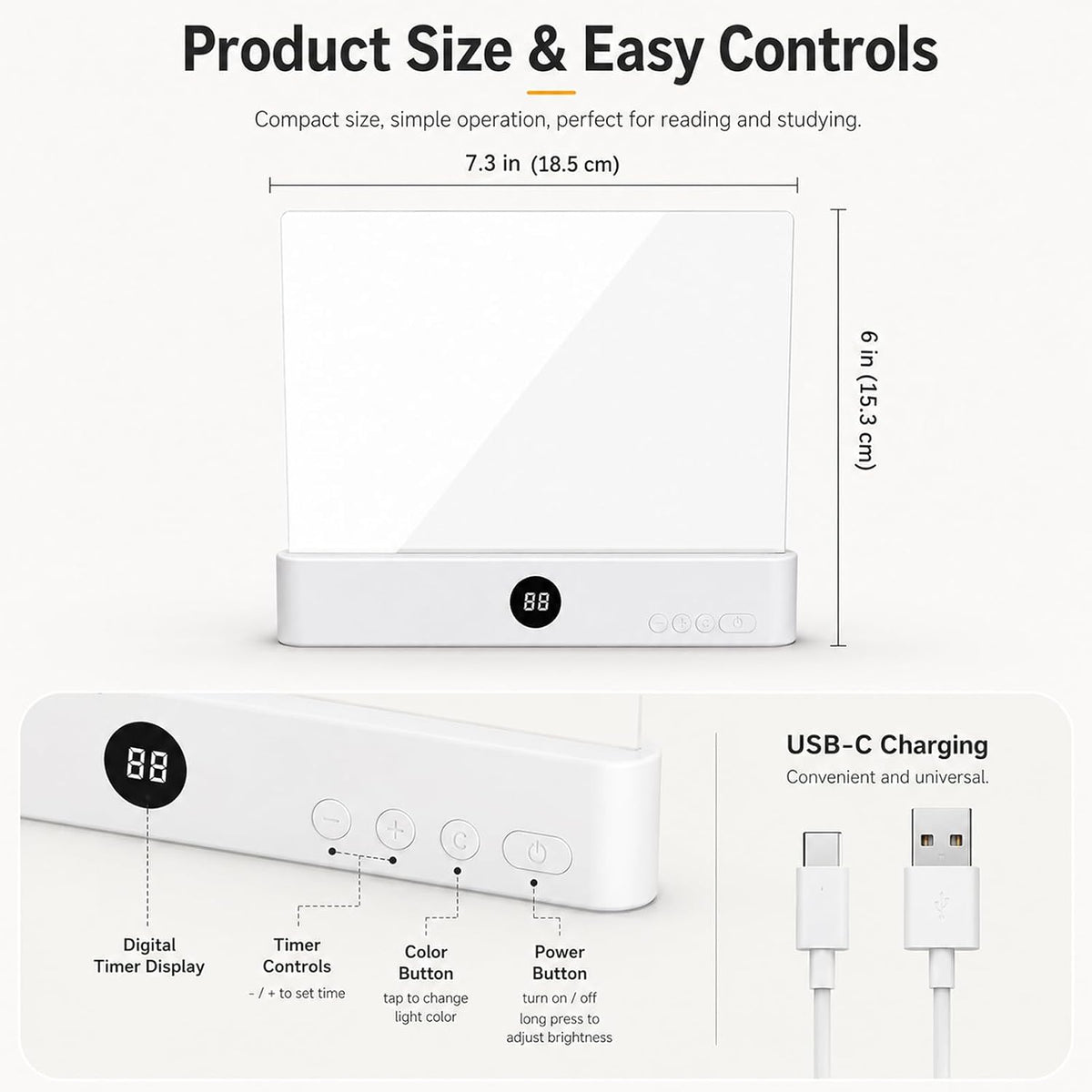 Smart 2 in 1 LED Book Light & Night Light, with 3 Colors, Stepless Dimming