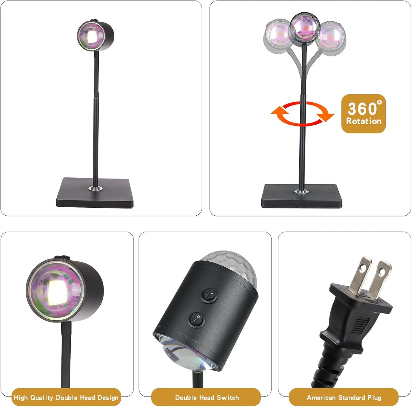 Sunset Lamp Projector Led Lights 3D Ocean Wave with Remote, 16 Colors Night Light 720° Rotation & Four Mode with American Standard Plug, Modern Floor Stand Night Light for Bedroom (White Double-End)