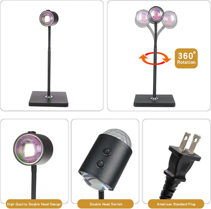 Sunset Lamp Projector Led Lights 3D Ocean Wave with Remote, 16 Colors Night Light 720° Rotation & Four Mode with American Standard Plug, Modern Floor Stand Night Light for Bedroom (White Double-End)