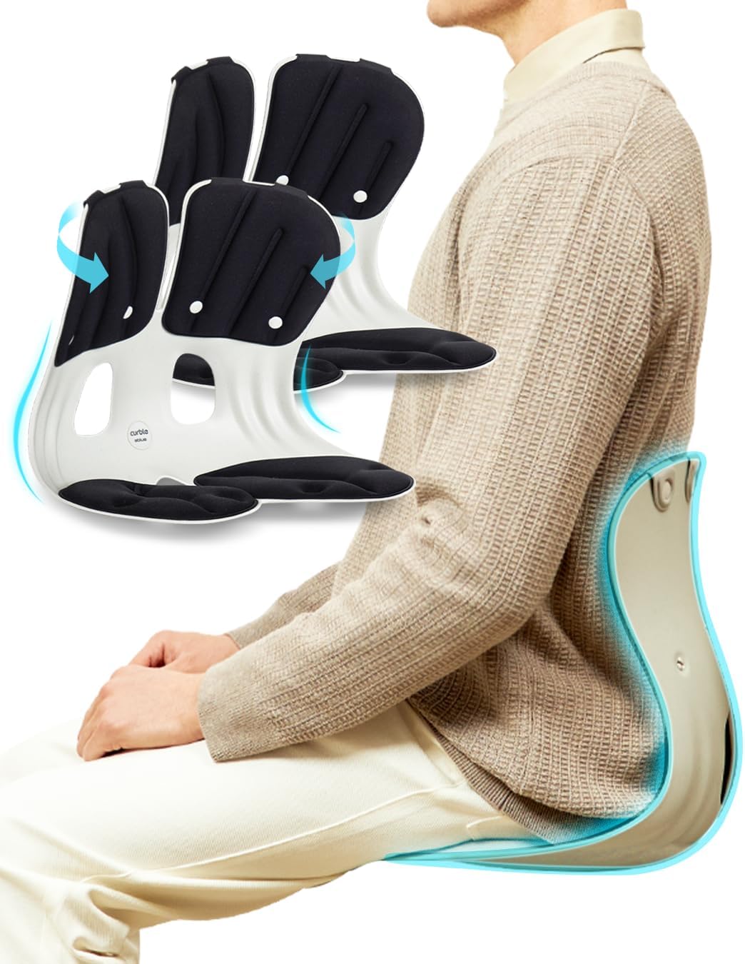 curble Grand– Extra Wide Ergonomic Seat Support, Sit Straighter Without Effort, Passive Posture Trainer for Office, Home & Car (Grey)
