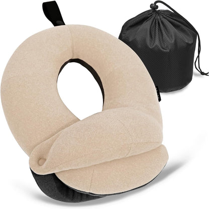 BUYUE Travel Neck Pillows for Airplanes, Memory Foam 360° Head Support Sleep for Long Flight, Skin-Friendly & Breathable, Kit with Eye Mask, Earplugs and Storage Bag (Adult, Grey, 90+ lbs)