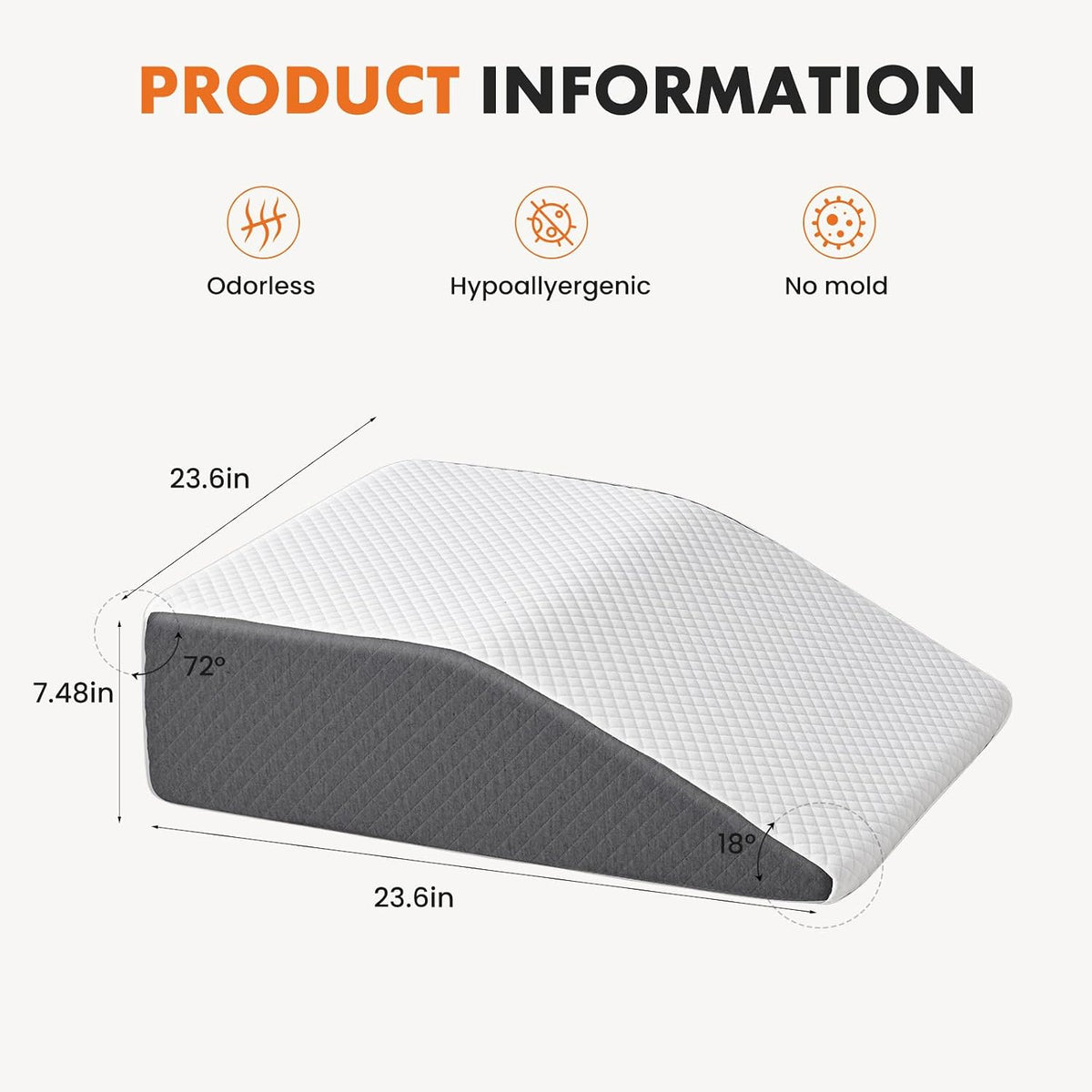 Sweetcrispy 7.5 Inch Wedge Pillow, Sleep Apnea Pillow, Neck Support