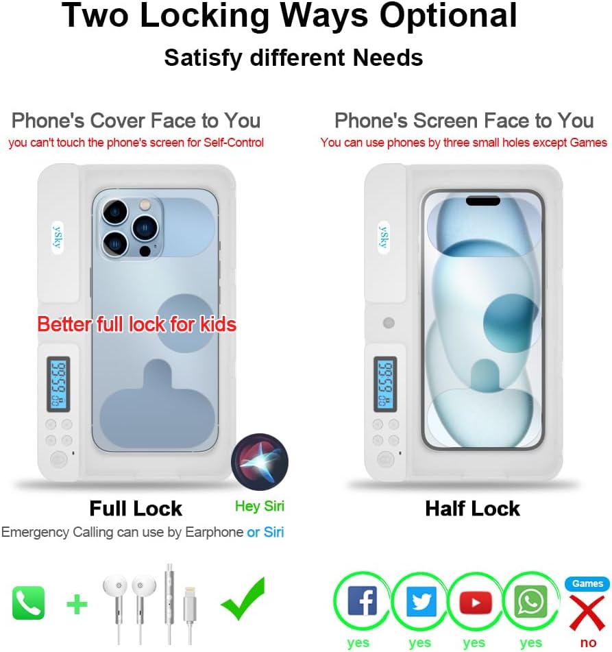 ySky Phone Lock Box with Timer,Phone Access Blocker Device for Cell Phones, Limits Smartphone Access, Reduces Screen Time & Improves Focus,Timed Jail Locker to Help Kids,Students, Adults Focus Back