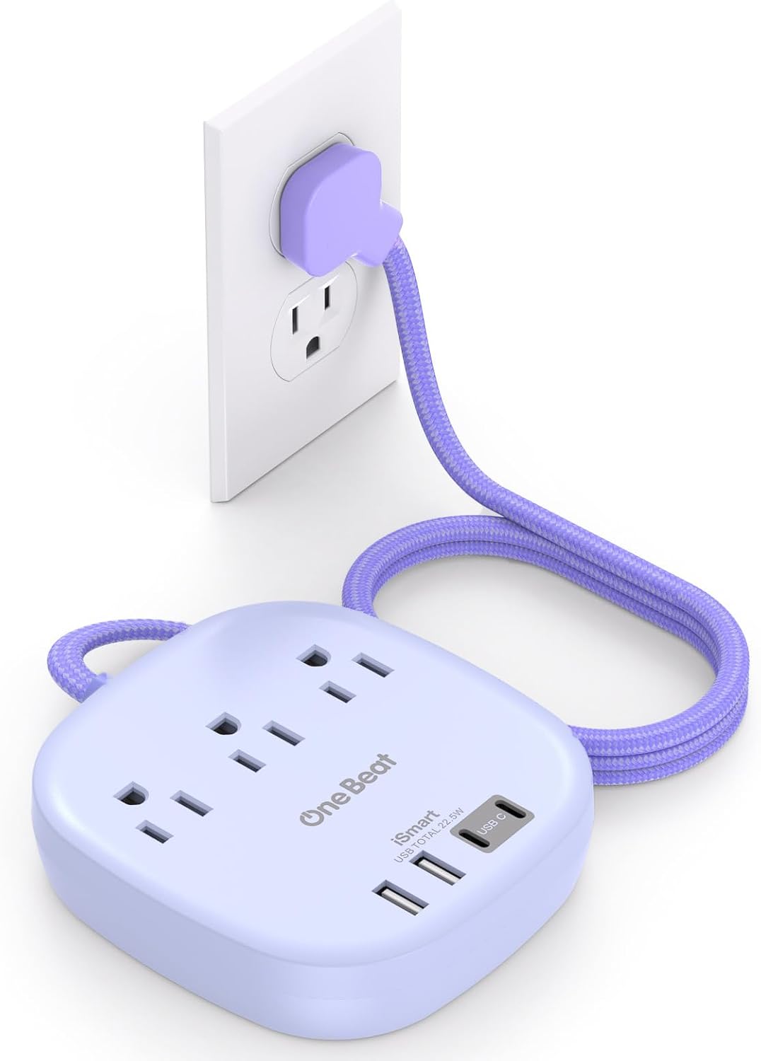 Travel Essentials, 22.5W/4.5A Flat Plug Power Strip, 6 Ft Extension Cord