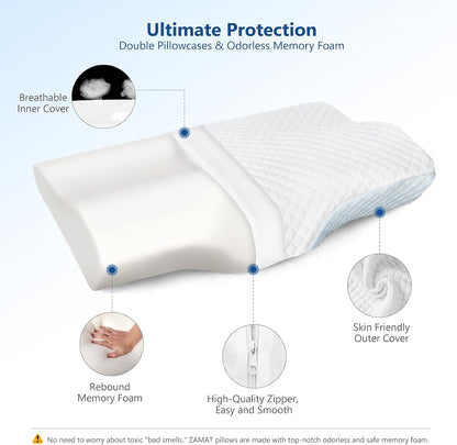 ZAMAT Memory Foam Pillow for Neck Pain Relief, Adjustable Orthopedic Ergonomic Cervical Pillow for Sleeping with Washable Cover, Bed Pillows for Side, Back, Stomach Sleepers