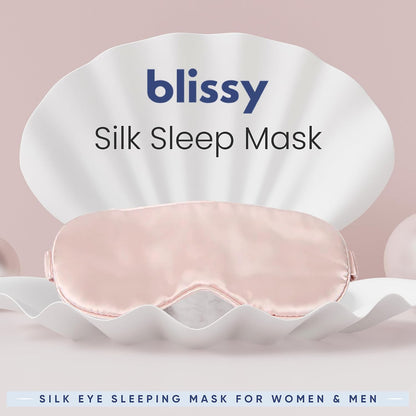 Blissy Silk Sleep Mask - Eye Sleeping Mask for Women & Men for Total Blackout - 100% Pure Mulberry Silk, 22 Momme 6a Fibers - Blindfold Sleep Mask Side Sleeper Eye Cover (Non Adjustable)