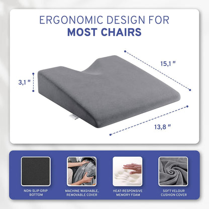 Wedge Car Height Booster Seat Cushion - Office Chair Cushion - Memory Foam Tailbone Pain Relief Cushion for Driving, Office, Gaming Chair - Orthopedic Lower Back, Tailbone, Coccyx, HIPS Support