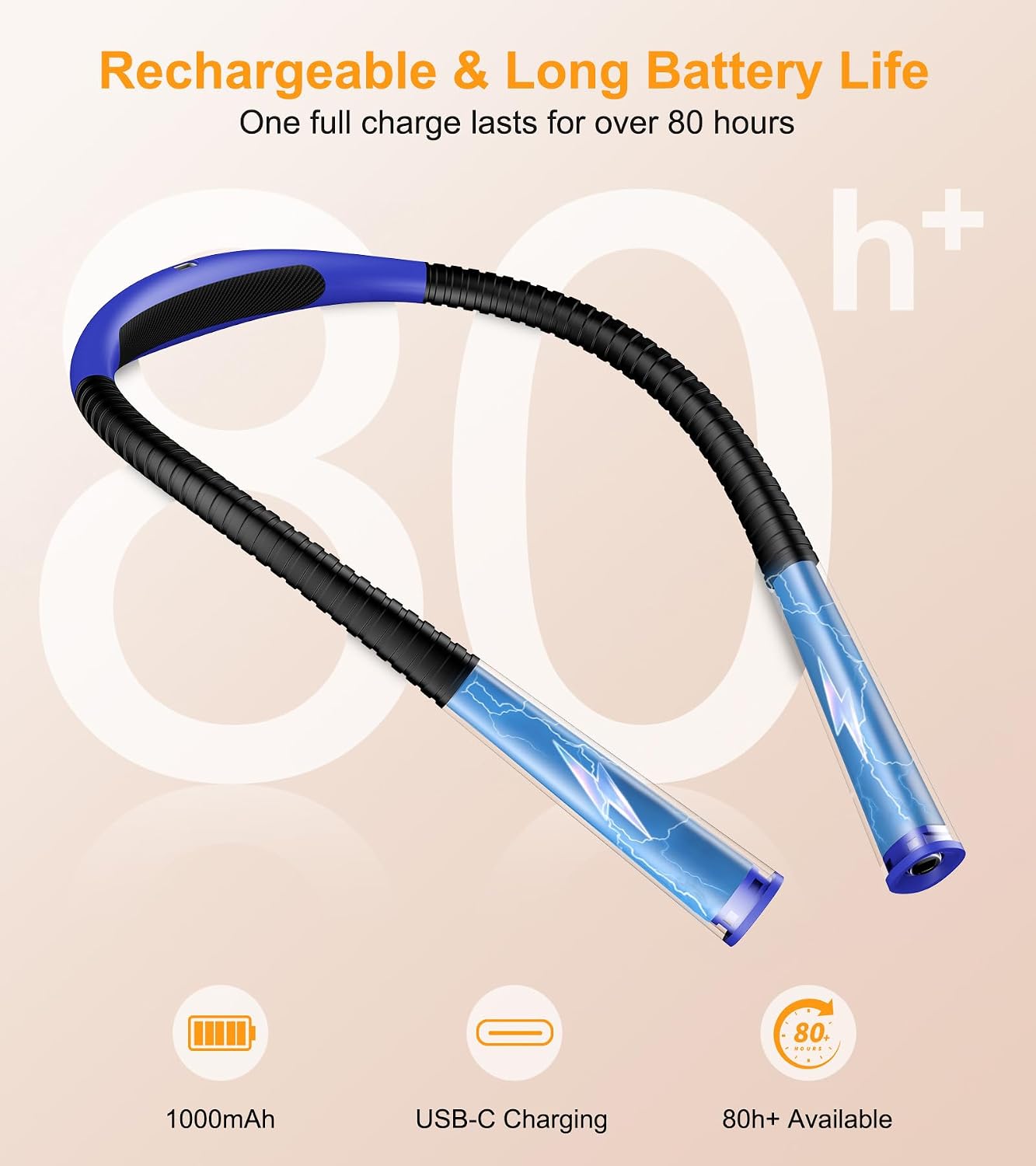 Gritin Book Light, Eye Caring 4-Color & 5-Brightness Neck Light Reading Light- Stepless Dimming,30-min Timer,80+ Hrs Runtime,Bendable Round Neck Design, Lightweight for Reading, Knitting, Repairing