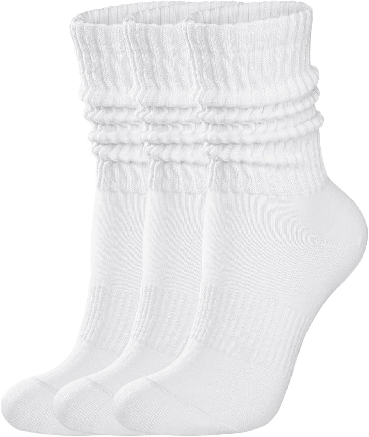 Womens Scrunch Crew Socks: Retro Solid Slouch Mid Calf Socks - Cotton Casual Athletic Socks
