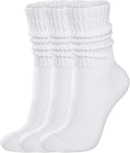 Womens Scrunch Crew Socks: Retro Solid Slouch Mid Calf Socks - Cotton Casual Athletic Socks