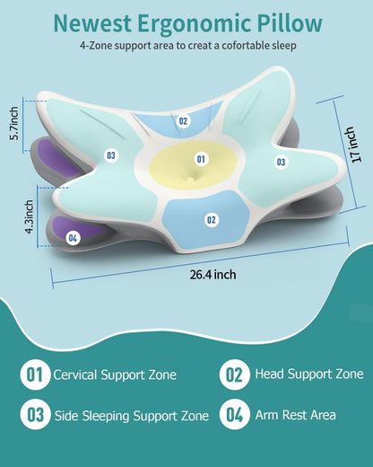 Cervical Neck Pillow for Pain Relief - Ergonomic Pillow Memory Foam Pillows for Sleeping, Cooling Orthopedic Neck Support Pillow, Contour Cervical Pillow Bed Pillow for Back Stomach Sleepers