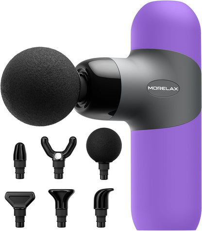 Morelax Mini Massage Gun Portable Deep Tissue Muscle Percussion Massager, Electric Handheld Sport Massager with 6 Massage Heads 4 Speed, Best Gift (Blue)