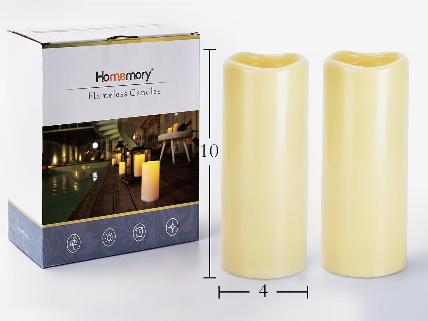 Homemory 6" 8" 10" x 4" Waterproof Outdoor Flameless Candles, Battery Operated Flickering LED Pillar Candles with Remote and Timers for Indoor, Plastic, Ivory White