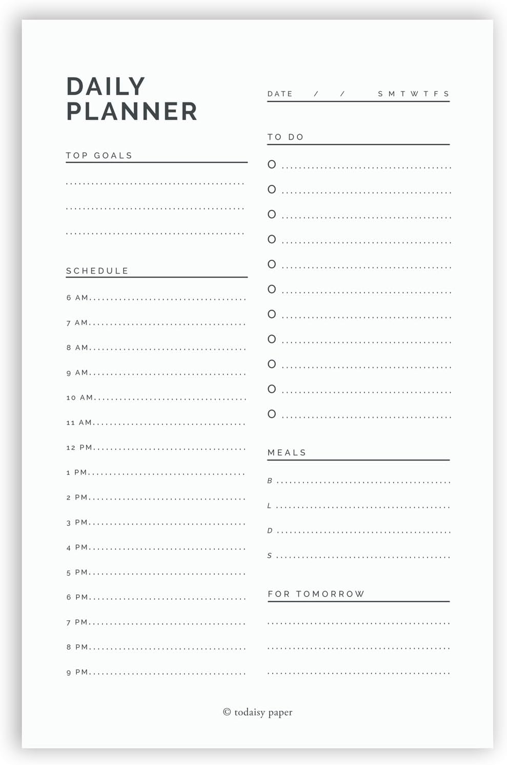 Daily Planner Notepad 5.5" x 8.5" To Do List with Hourly Schedule, Time Block Planning Pad, Desktop To Do List, 50 Sheets by Todaisy Paper