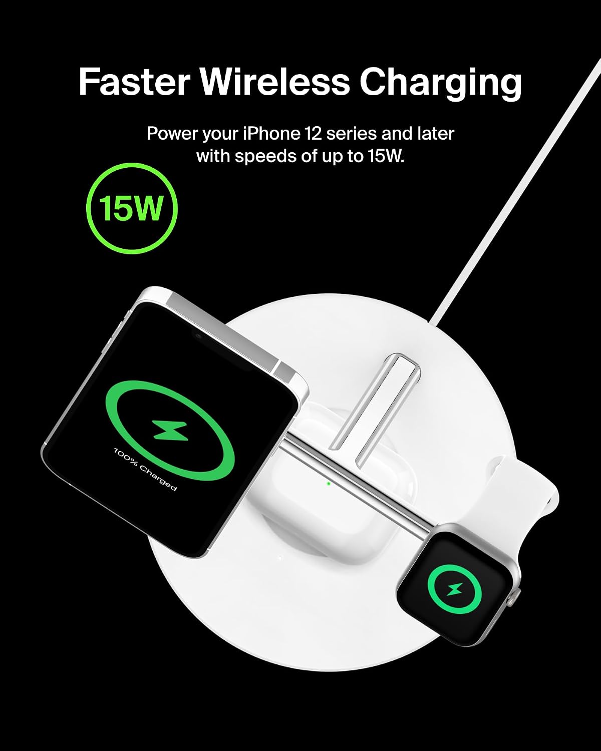 Belkin Qi2 15W Wireless Charging Station, 3 in 1 iPhone Charger