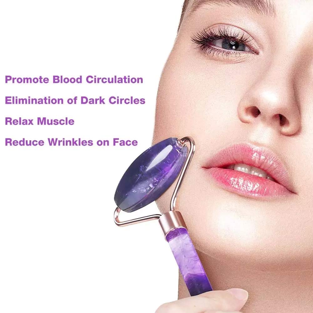 Jade Roller, Face Roller, Facial Beauty Roller Skin Care Tools, Quartz Massager for Face, Eyes, Neck, Body Muscle Relaxing and Relieve Fine Lines and Wrinkles (Purple)