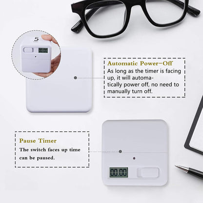 Rotating Pomodoro Timer, 5/25/15/45 Mins Preset, Desk Cube Countdown Flip Productivity Timer for ADHD, Time Management, Classroom, Workout, Kitchen, Cooking, Study, White
