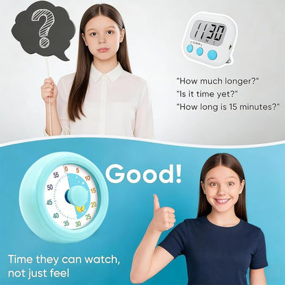 Visual Timer for Kids & Adults, 60 Minute Rainbow Countdown Timer, Time Management Tool for Classroom, Home, Kitchen, Office, School (Green-Round-Rainbow)