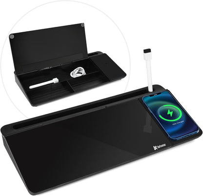Varhomax Glass Weekly Dry Erase Desk White Board, Desktop to Do List Planner Whiteboard Calendar with Storage Caddy Memo for Home and Office, White