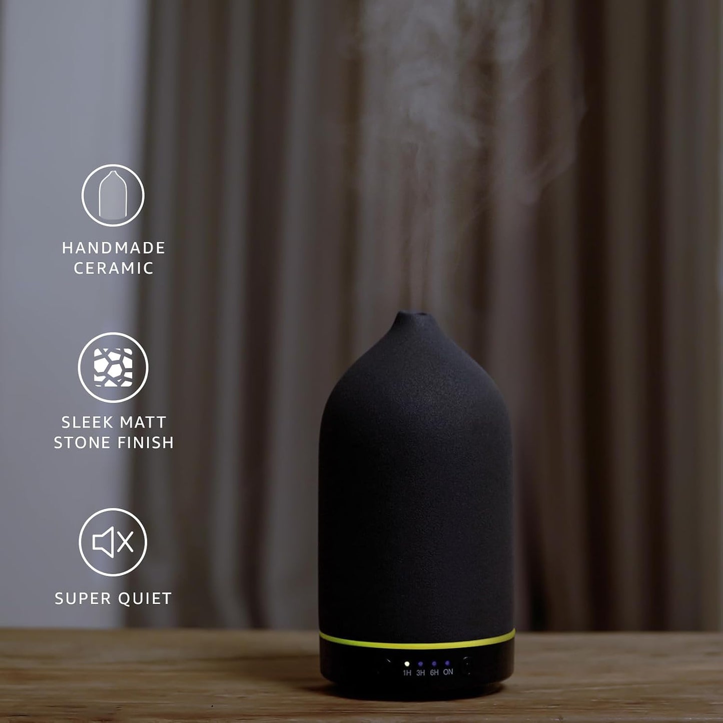 Gooamp 200ML Ceramic Essential Oil Diffuser for Home - Ultrasonic Aromatherapy Diffuser Humidifier with 7 Color LED Lights, Auto Shut-Off, 3 Timers for Bedroom, Office, Yoga, Black