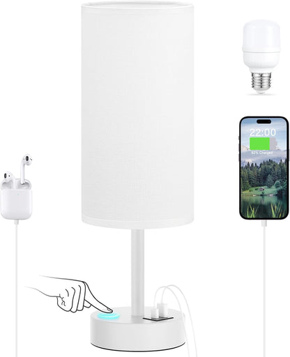 Dicoool Touch Bedside Table Lamp with USB - 3 Way Dimmable Wood Lamp for Bedroom Nightstand, Desk Lamp with Charging Station for Dorm, Living Room, Office, Kids Room, Small, 14in