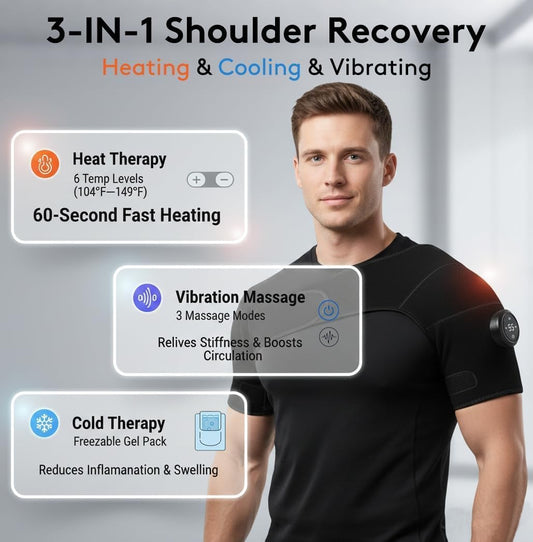 Cordless Shoulder Heating Pad with Vibration & Cold Gel Pack, Shoulder wrap