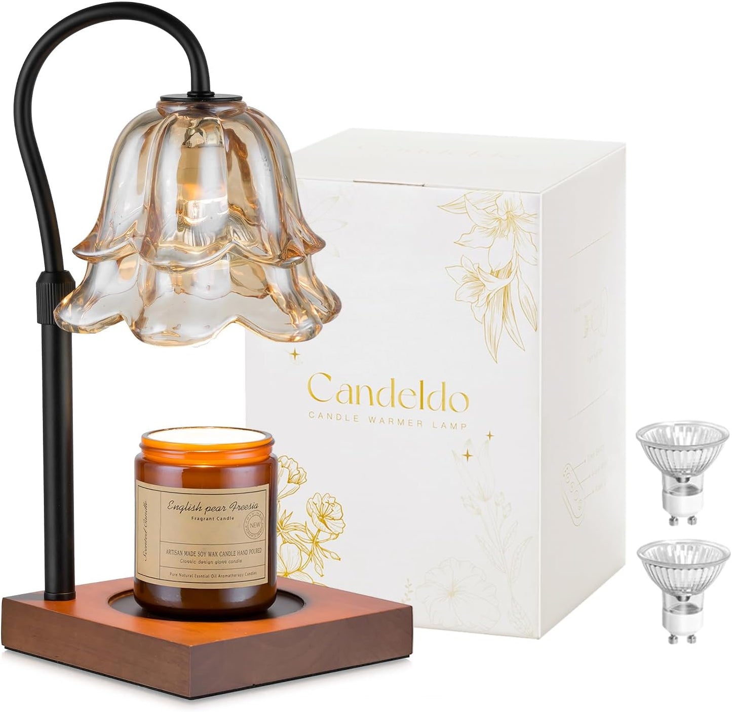 Candeldo Candle Warmer Lamp with Timer: Flower Gold Candle Lamps Height Adjustable Wax Melt House Warming Gifts New Home Decor Mothers Day Birthday Gift for Women Mom